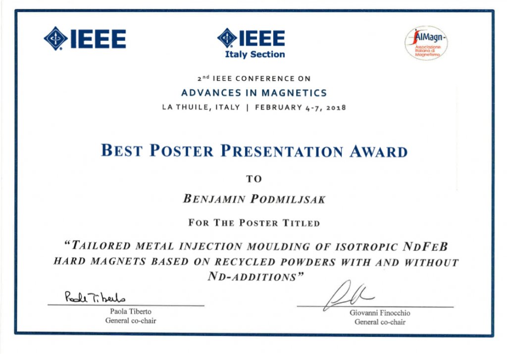 Best Poster Presentation Award, AIM2018, February 4 - 7, 2018, La Thuile, Italy