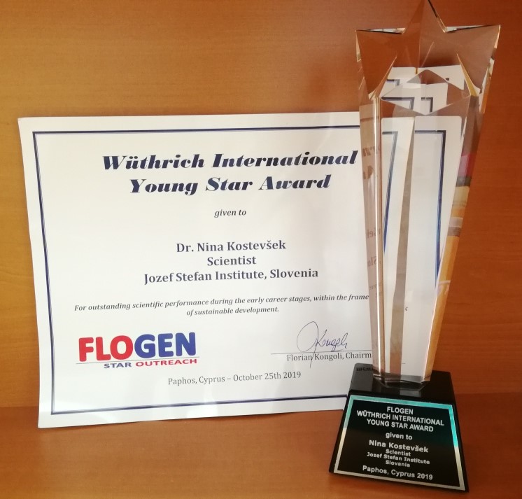 Dr. Nina Kostevšek was awarded the Wüthrich International Young Star Award for the outstanding performances during the early career stages; SIPS 2019